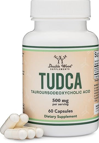 Double Wood Supplements - Suplemento de Suporte Hepático TUDCA Bile Salts, 500mg por Porção, Limpeza do Fígado e Vesícula Biliar (60 Cápsulas, 250mg) Ácido Biliar TUDCA Genuíno com Sabor Amargo Forte por