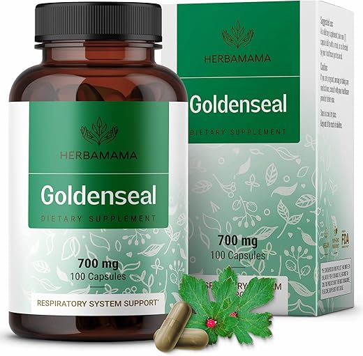 Cápsulas de Pó de Hydrastis – 700 mg Raiz de Hydrastis em Cápsulas de Suporte Imunológico – Cápsulas de Suporte Respiratório – Vegano, Não-OGM – 100 Cápsulas - HERBAMAMA