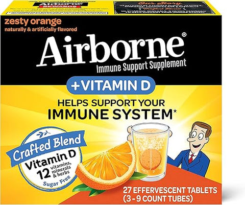 750mg Vitamina C com Zinco, Efervescente, Suplemento de Suporte Imunológico com Poderosos Antioxidantes Vitaminas A C D3 - Airborne