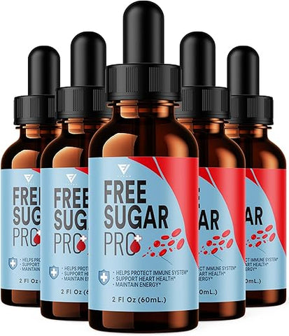 Fyvus - (5 Pacotes) Free Sugar Pro – Alívio Líquido Natural Gratuito de Açúcar, Frasco de Gotas Líquidas FreeSugar Pro Força Máxima Avançado Suporte à Saúde para Mulheres e Homens, Free Sugar Pro Suplemento Líquido