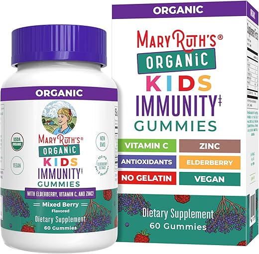 Gummies Infantis de Suporte Imunológico | Orgânicos Certificados pelo USDA | Vitamina C, Zinco e Gummies de Sabugueiro para Crianças | Suporte Imunológico para Crianças a partir de 4 anos | Vegano | Não-OGM | Livre de Glúten - MaryRuth Organics