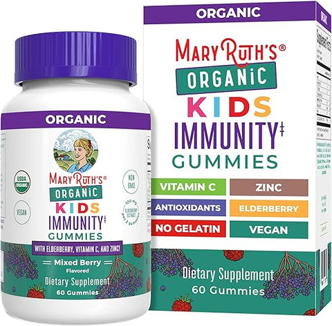 Gummies Infantis de Suporte Imunológico | Orgânicos Certificados pelo USDA | Vitamina C, Zinco e Gummies de Sabugueiro para Crianças | Suporte Imunológico para Crianças a partir de 4 anos | Vegano | Não-OGM | Livre de Glúten - MaryRuth Organics