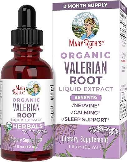 Valerian Root Liquid Drops | 2 Meses de Fornecimento | Sem Açúcar | Valerian Root Drops Orgânico Certificado pelo USDA | Suporte ao Sono | Alívio Calmo e do Estresse | Vegano | Não-OGM | Sem Glúten - MaryRuth Organics