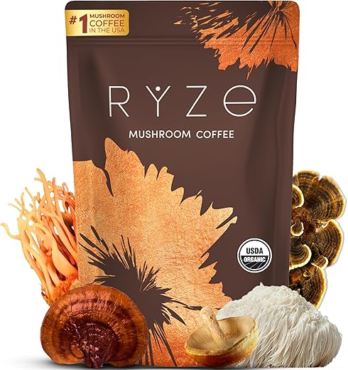 RYZE SUPERFOODS - Café de Cogumelo Original, 360g (60 Porções) (Pacote com 2), Suprimento de 60 Dias, Café de Cogumelo Orgânico, Melhore a Saúde