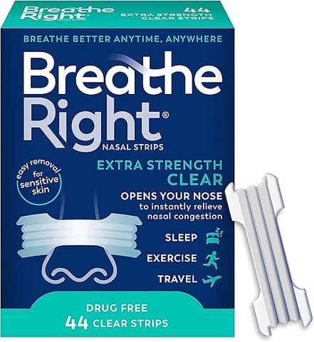 Faixa Nasal Breathe Right Extra Forte Transparente para Pele Sensível – Solução sem Medicamentos para Ronco