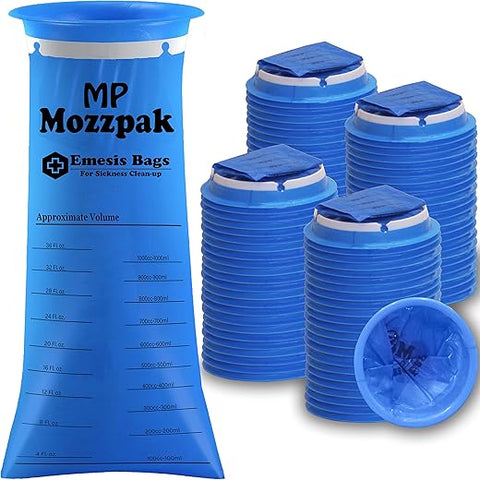 Sacos de Vômito Descartáveis – 100 Unidades – Sacos de Vômito de 1000ml – À Prova de Vazamentos, Grau Médico, Portáteis, para Enjoo, Vômito, Náuseas em Viagens, Carro - MP MOZZPAK