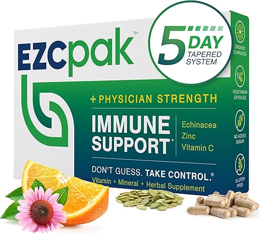 Reforço Imunológico em 5 Dias – Suplemento de Suporte Imunológico com Vitamina C, Echinacea e Zinco – Boosters Imunológicos para Adultos - EZC Pak