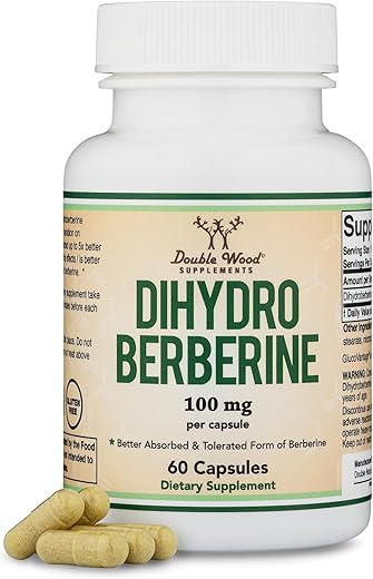 Double Wood Supplements - Dihydroberberine 100mg, 60 Cápsulas (GlucoVantage Super Berberine Patenteado, Possivelmente 5X Mais Eficaz Que Berberine com Menos Efeitos Colaterais) Testado por Terceiros, Vegano