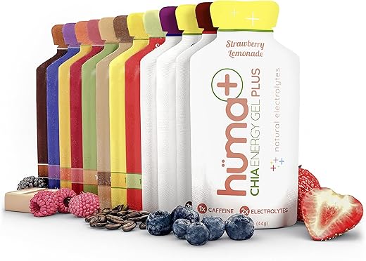 HÜMA CHIA ENERGY GEL - Huma Plus Chia Energy Gel – Pack Variado de Gel de Energia Real, Amigável ao Estômago (8 Original e 4 Plus Gels)