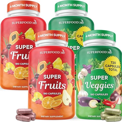Superfood MD - Suplemento de Frutas e Vegetais Superfood – Cápsulas 100% Naturais de Frutas e Vegetais Integrais