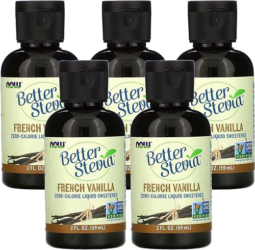 Stevia Líquido Sabor Baunilha Francesa, 2 fl oz (Pack com 5) - NOW Foods