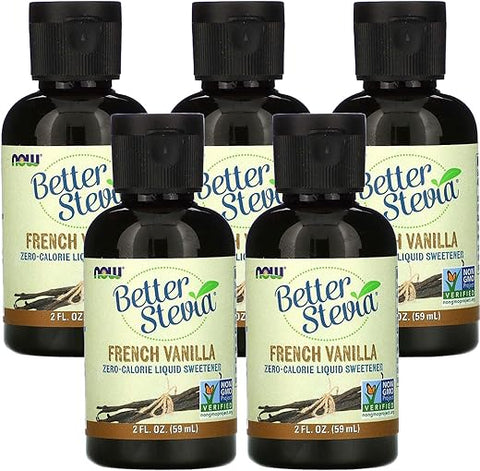 Stevia Líquido Sabor Baunilha Francesa, 2 fl oz (Pack com 5) - NOW Foods
