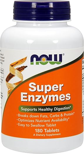 NOW Foods - Now Foods Super Enzymes – 180 Tabletes | Potente Fórmula Digestiva | Alta Qualidade | Aumenta a Absorção de Nutrientes