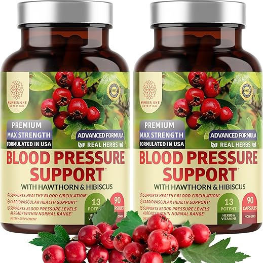 Number One Nutrition - N1N Premium Suporte para Pressão Arterial com Espinheiro e Hibisco [13 Ingredientes Potentes], Suplemento Natural para Saúde do Fluxo Sanguíneo, 180 Cápsulas