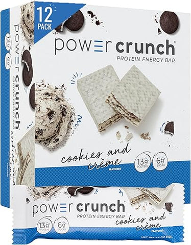 Barras de Proteína Power Crunch, Snacks com Alto Teor de Proteína e Sabor Delicioso, Cookies and Crème, 40g (12 Unidades)