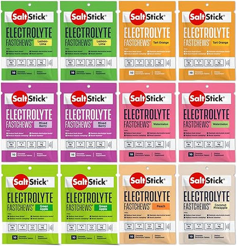 FastChews | 120 Tabletes Mastigáveis – Pack Variado | Tabletes de Sal para Corredores, Nutrição Esportiva, Hidratação, Eletrólitos | 12 Pacotes de - SaltStick