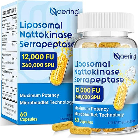 Naering - Liposomal Nattokinase 12.000 FU Serrapeptase 360.000 SPU – Enzimas e Nutrientes Sinérgicos – Fórmula Enriquecida