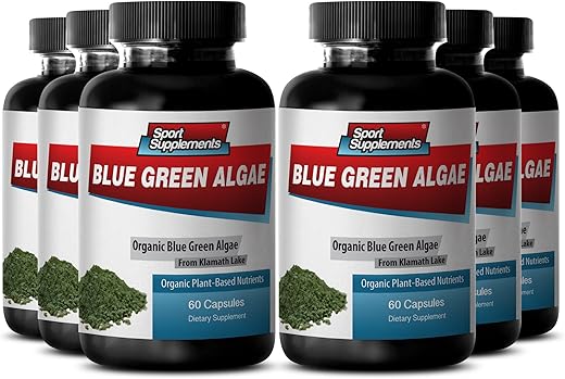 Sport Supplements - Cuidados com a pele herbal com Superfood Verde do Lago Klamath – Alga Azul Verde 500mg, Pó de Alga Azul Verde, Cápsulas de spirulina e chlorella, spirulina Alga Azul Verde