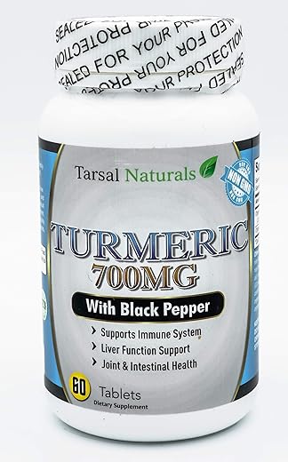 Tarsal Naturals - Cúrcuma 700 mg com Pimenta Preta Orgânica 60 Comprimidos Suporte para Ossos Articulações Ombros Costas Imunidade em Todo o Corpo Fabricado nos EUA Instalação Registrada pela FDA Sem Glúten