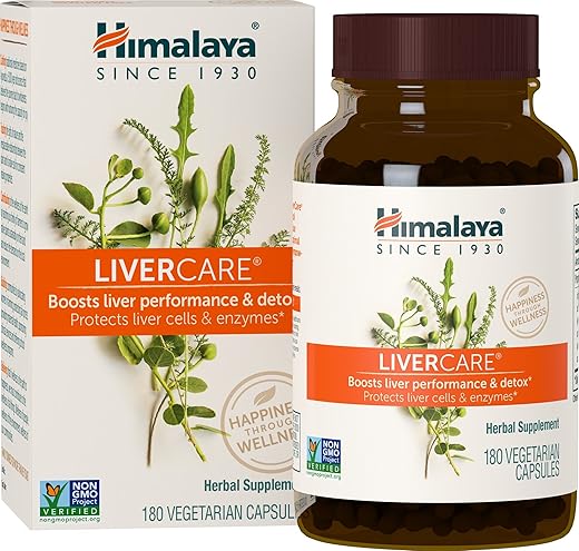 LiverCare: Suplemento Herbal para o Fígado, Limpeza, Suporte ao Fígado, Eliminação de Toxinas, Vegan, Não-OGM, Mistura Herbal, 375 mg, 180 Cápsulas, Fornecimento de 90 Dias - Himalaya