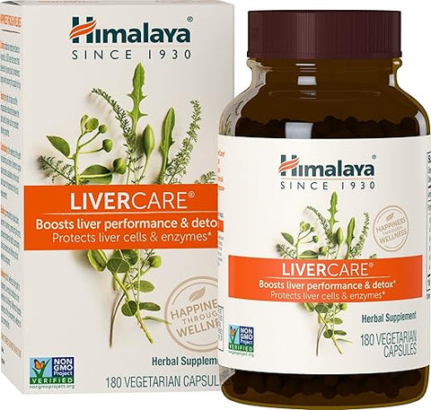 LiverCare: Suplemento Herbal para o Fígado, Limpeza, Suporte ao Fígado, Eliminação de Toxinas, Vegan, Não-OGM, Mistura Herbal, 375 mg, 180 Cápsulas, Fornecimento de 90 Dias - Himalaya