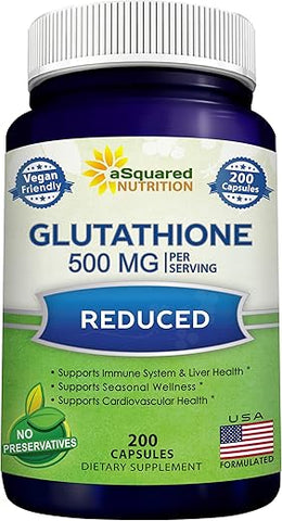 Glutationa Reduzida 500mg por Porção – 200 Cápsulas – Antioxidante L-Glutathione para Apoiar a Saúde do Fígado - aSquared Nutrition