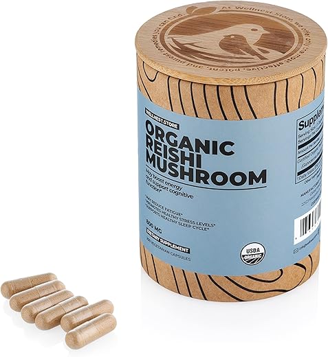 Wellnest.Store - Cápsulas de Suplemento de Cogumelo Reishi Orgânico | Extrato de Ganoderma, Suporte Imunológico | Aumenta Energia, Combate a Fadiga