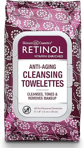 Retinol - Toalhetes de Limpeza Anti-Envelhecimento com Retinol – Limpeza e Tônico 2 em 1 – Marca: