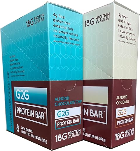 Barra de Proteína G2G, Amantes de Manteiga de Amêndoa, 2-Pack, 1 Caixa de Almôndega de Chocolate de Amêndoa