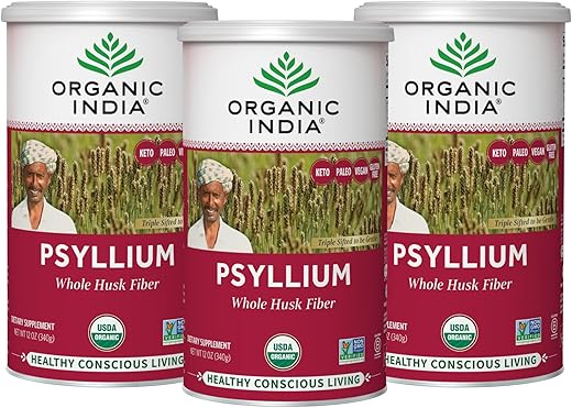 Psyllium Herbal Powder – Fibra de Casca Inteira, Eliminação Saudável, Amigável ao Keto, Vegano, Sem Glúten, Certificado Orgânico pelo USDA, Não-OGM, Solúvel - ORGANIC INDIA