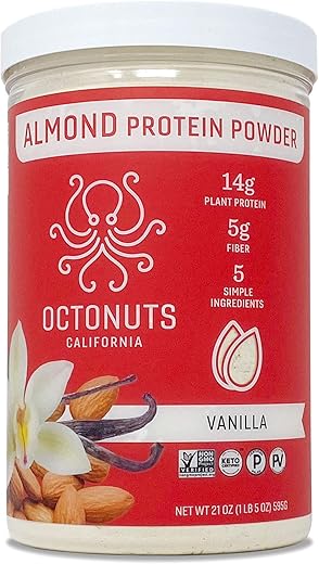 OCTONUTS - Proteína em Pó de Amêndoa de Baunilha, 21 Ounce (595g), Feita com Amêndoas da Califórnia, 14g de Proteína Vegetal, Keto, Paleo Friendly, Vegano, Sem Glúten, 17 Porções