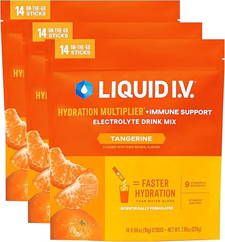 Suporte Imunológico Hidratação Multiplier – Tangerina | Pó para Bebida com Eletrólitos | 3 Pacotes (42 Porções) - Liquid I.V.