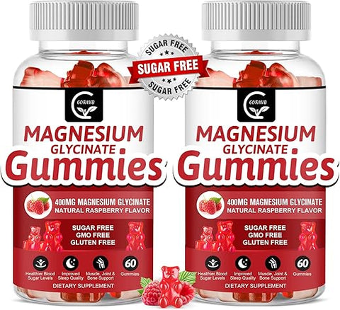 GORNVB - Gomas de Magnésio Glicinato 400mg, Suplemento de Magnésio Potássio – Complexo Quelado de Magnésio Potássio com Vitamina D, B6 e CoQ10, Suporte para Memória, Calma e Humor