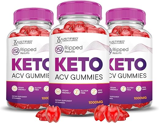 Justified Laboratories - (3 Pacotes) Gomas Ripped Results Keto ACV Avançada Fórmula 1000MG Gomas Ripped Results Keto Apple Cider Vinegar Formuladas com Pó de Romã e Beterraba B12 Vegano Não GMO