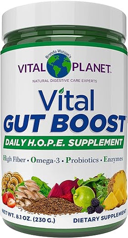 Vital Gut Boost Powder by Brenda Watson: Suplemento Gut Check Hope com Fibra 35, Óleo de Ômega 3, Probióticos e Enzimas Digestivas, 230g, 30 Porções - Vital Planet