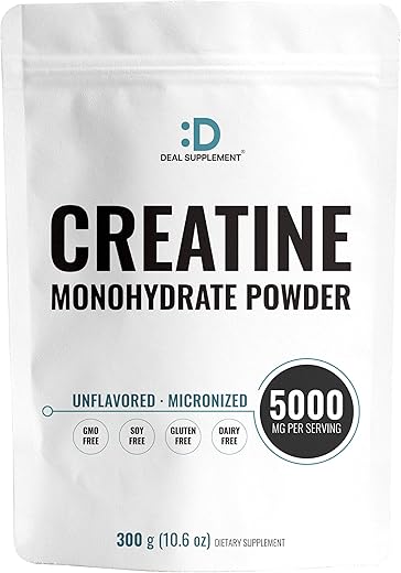 DEAL SUPPLEMENT - Creatina Monohidratada em Pó 300g (60 Porções), Sem Sabor | Pura | Creatina Micronizada em Pó, 5000mg (5g) por Porção, Suprimento de 2 Meses, Vegano | Keto, Não-OGM, Sem Preenchedores, Sem
