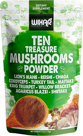 WIXAR NATURALS - Wixar Pó de Cogumelo – Mistura de Extrato de Dez Tesouros de Cogumelos para Café