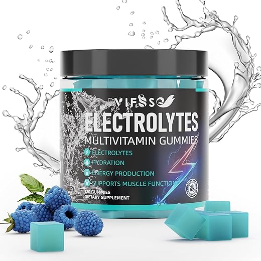 VIFSSG - Gomas de Eletrólitos Sem Açúcar, 120 Gomas Mastigáveis de Eletrólitos com 6 Eletrólitos para Corredores e Esportes de Resistência, Sabor Refrescante de Framboesa Azul, Gomas de Eletrólitos para Hidratação, 1 Pacote
