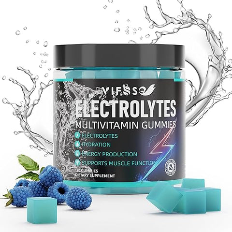 VIFSSG - Gomas de Eletrólitos Sem Açúcar, 120 Gomas Mastigáveis de Eletrólitos com 6 Eletrólitos para Corredores e Esportes de Resistência, Sabor Refrescante de Framboesa Azul, Gomas de Eletrólitos para Hidratação, 1 Pacote