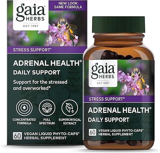 Adrenal Health Daily Support – com Ashwagandha e Manjericão Sagrado | Fórmula Diária para Apoio Adrenal | 60 cápsulas - Gaia Herbs
