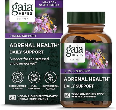 Adrenal Health Daily Support – com Ashwagandha e Manjericão Sagrado | Fórmula Diária para Apoio Adrenal | 60 cápsulas - Gaia Herbs