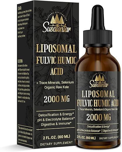 Susatentar - Trace Minerals Electrolytes Drops 2000 MG | Suplemento de Ácido Fulvico Humico Lipossomal Líquido | 72 Minerais Traços | Hidratação | Desintoxicação | Energia | Equilíbrio de pH | Digestão |
