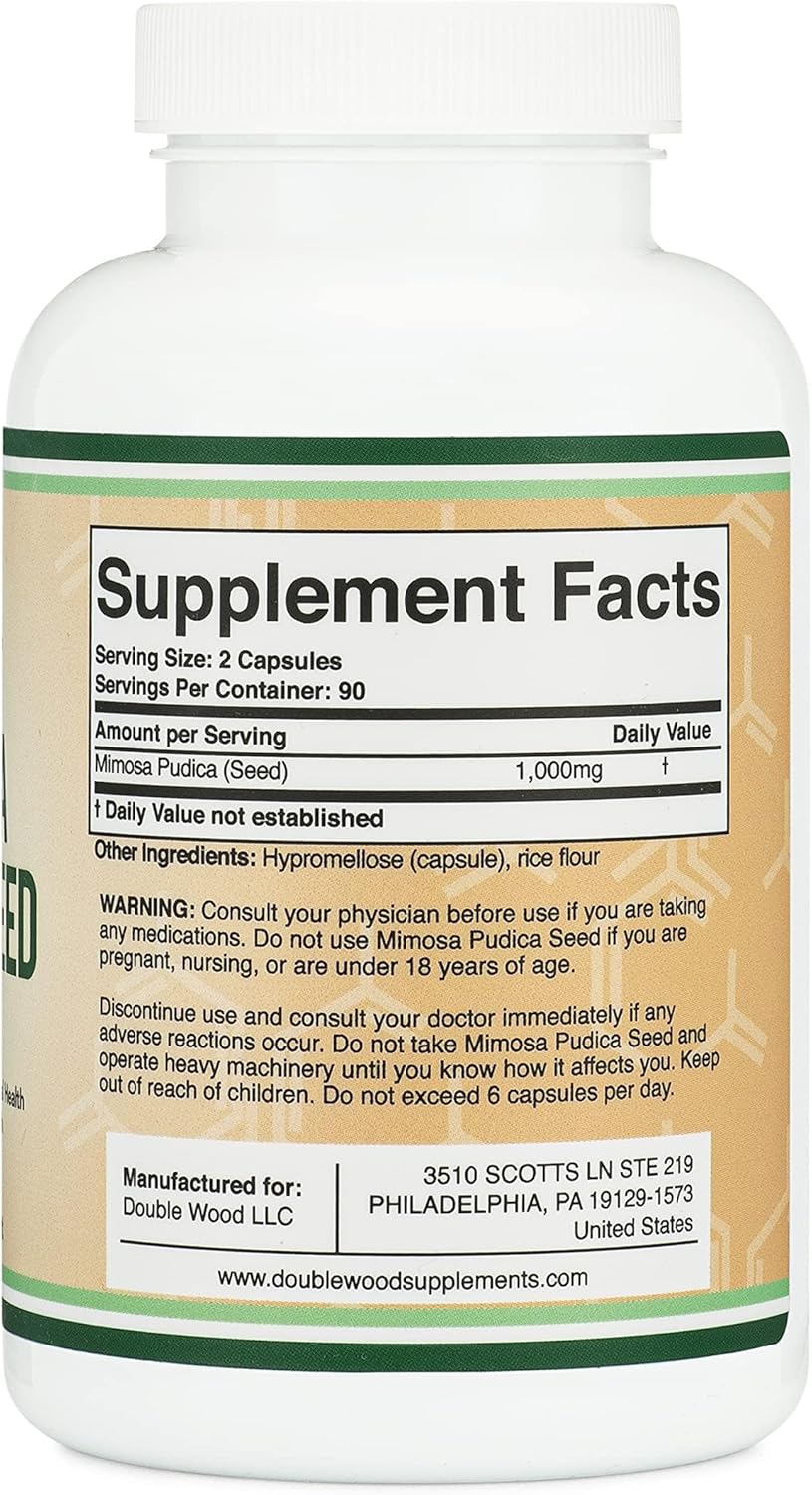 Mimosa Pudica Seed Capsules (180 Capsules, 3 Month Supply) 1000mg, for Digestive Support, by Double Wood