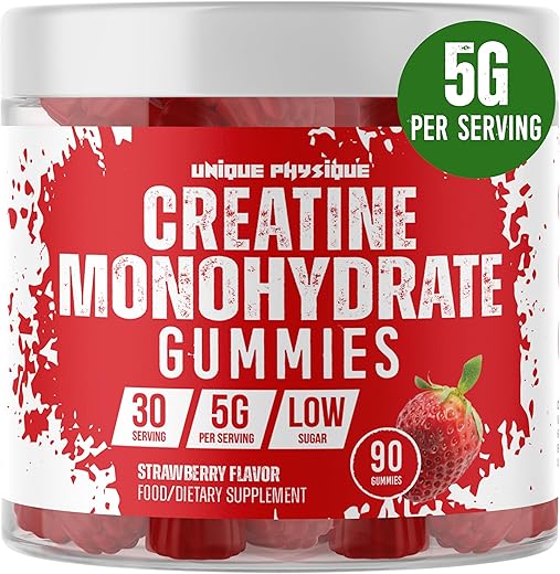 Gomas de Creatina Monohidratada – 5g / 5000mg Por Porção – Fornecimento de 1 Mês – Suporta o Crescimento Muscular – Sabor Morango – Vegano - Unique Physique