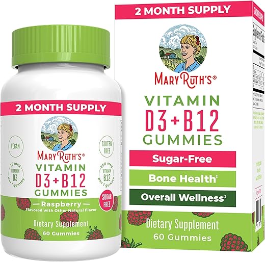 Gomas de Vitamina D3 B12 | Sem Açúcar | Suprimento de 2 Meses | Vitamina D | - MaryRuth Organics