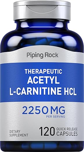 Acetyl L-Carnitine | 2250 mg | 120 Cápsulas | Suplemento Terapêutico HCL | Livre de OGM, Sem Glúten - Piping Rock