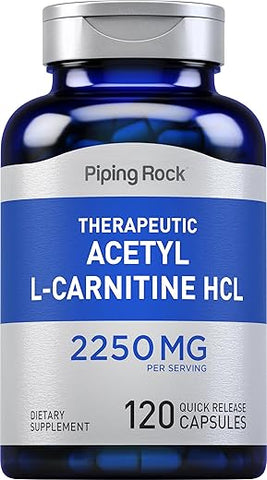 Acetyl L-Carnitine | 2250 mg | 120 Cápsulas | Suplemento Terapêutico HCL | Livre de OGM, Sem Glúten - Piping Rock