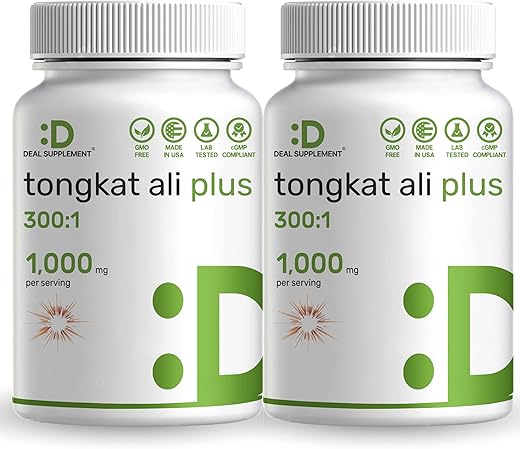 DEAL SUPPLEMENT - 2 Pack Extrato de Tongkat Ali 300:1 com Horny Goat Weed 1.100mg, 480 Cápsulas – Raiz de Eurycoma Longifolia Longjack Indonésio – Suplemento Herbal de Força Extra para Energia