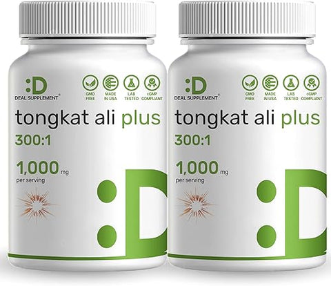 DEAL SUPPLEMENT - 2 Pack Extrato de Tongkat Ali 300:1 com Horny Goat Weed 1.100mg, 480 Cápsulas – Raiz de Eurycoma Longifolia Longjack Indonésio – Suplemento Herbal de Força Extra para Energia