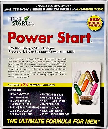 Fresh Start - Power Start Pacote Completo de Vitaminas Diárias | Suporte à Saúde Masculina, 10X Energia | Marca Power Start